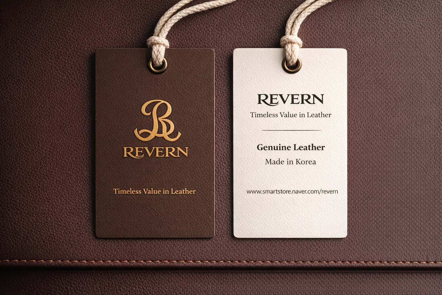 REVERN 제품 행택 — Genuine Leather, Made in Korea